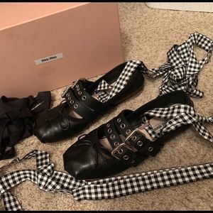 Miu Miu Lace Up Ballet Flat Size 7